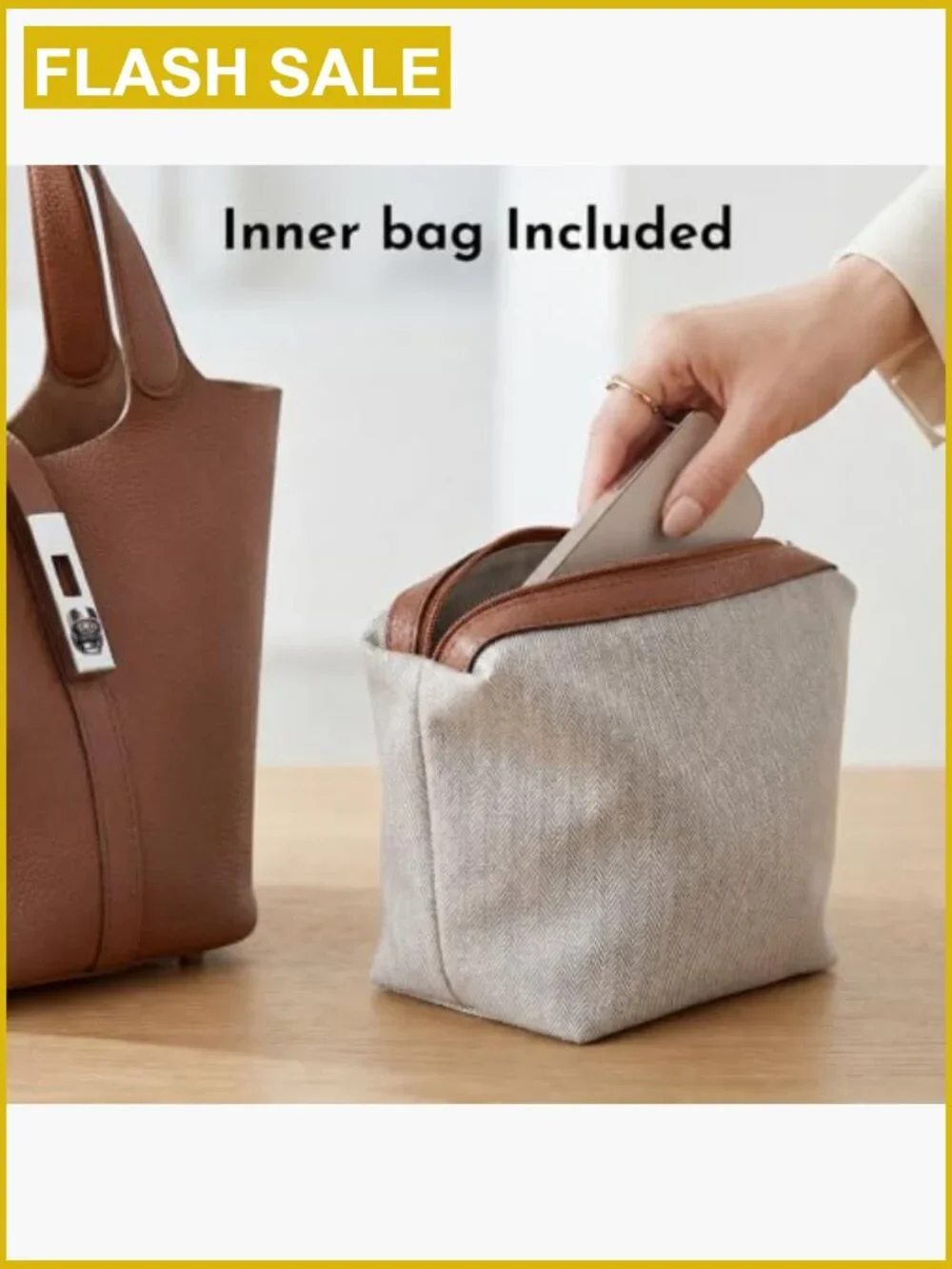 Vegan Leather Bucket Tote Bag with Detachable Small Purse Top Handle Shoulder